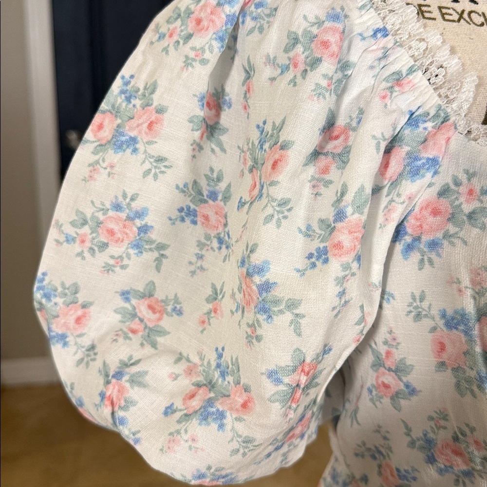 ALTARD STATE WHITE FLORAL BABY DOLL Puff Sleeve Dress MD - Picture 4 of 13